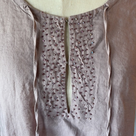 NWT EILEEN FISHER linen SPLIT EMBELLISHED NECK Mauve top sleeveless size PS - Picture 3 of 12